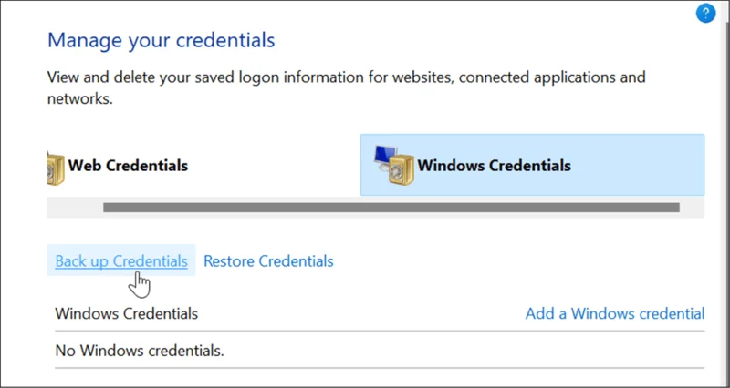 Hacer copia de seguridad de credenciales