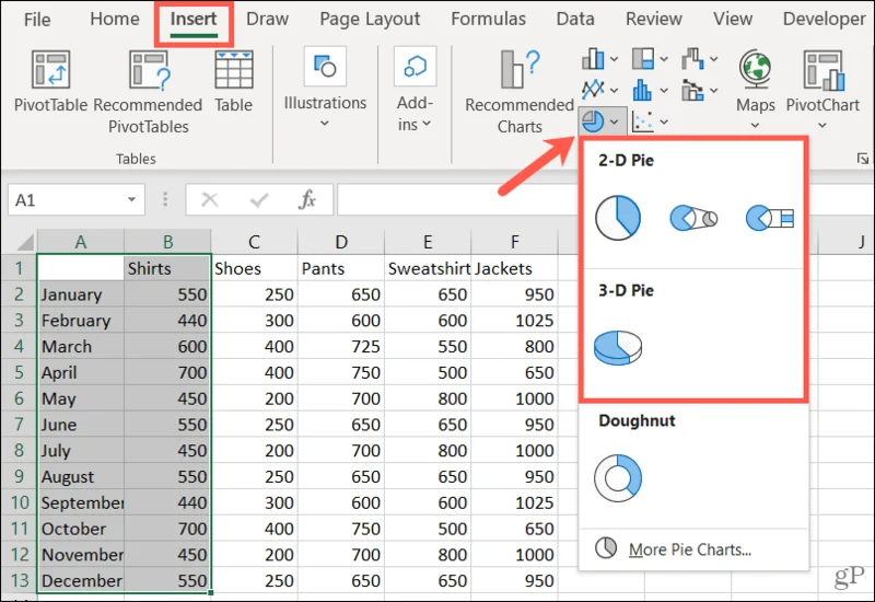 Cara Membuat Carta Pai dalam Microsoft Excel