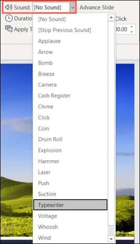 Configurando sons para transições