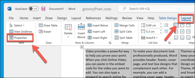 Tabellenlayout in Word