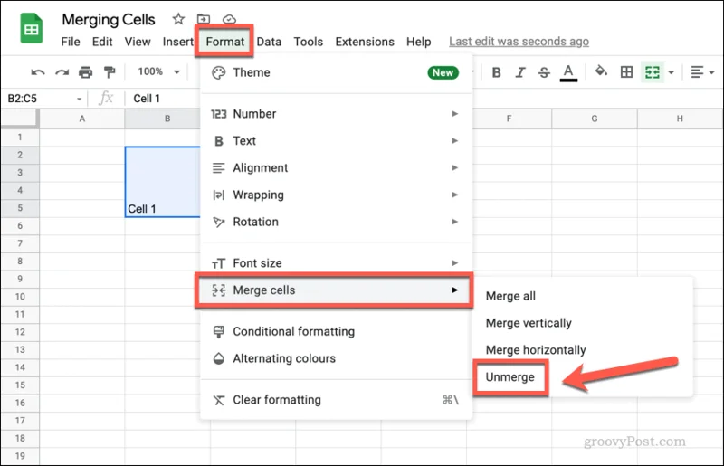 Cara Mencantum dan Menyahcantumkan Sel dalam Helaian Google