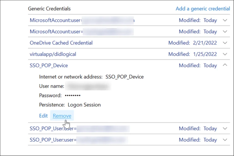Eliminar credenciales en Credential Manager