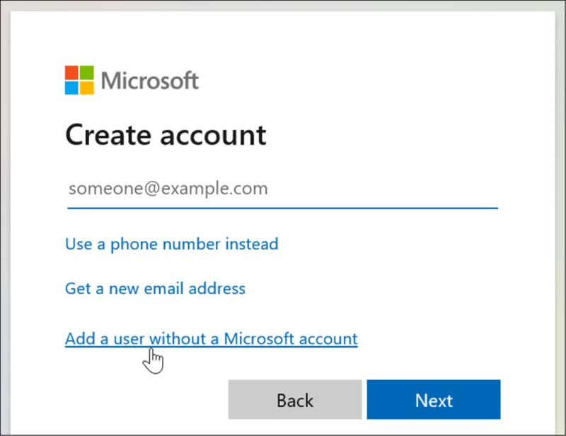 Benutzer ohne Microsoft-Konto