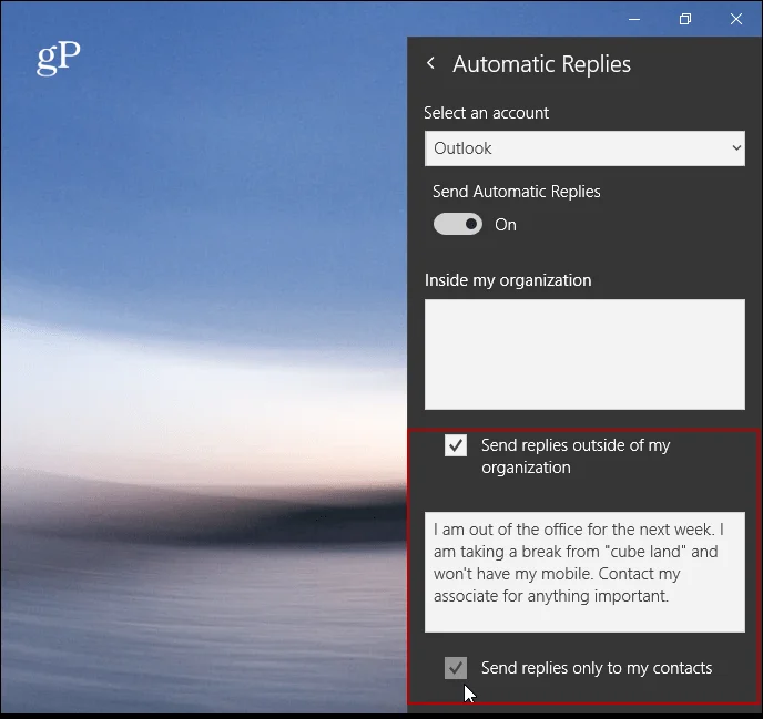 Cree respuestas automáticas en Outlook.com y la aplicación de correo de Windows 10