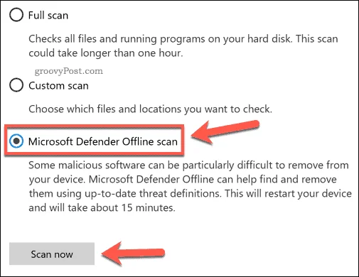 Opções de verificação do Windows