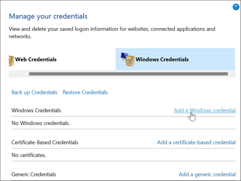 Agregar credenciales en Credential Manager
