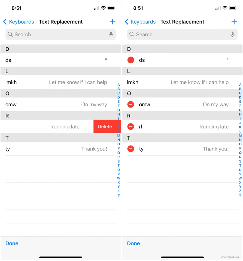 Jimat Masa Menaip Dengan Penggantian Teks pada iPhone