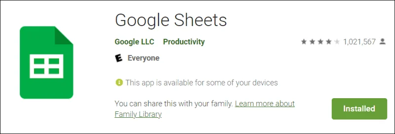 Installation de Google Sheets