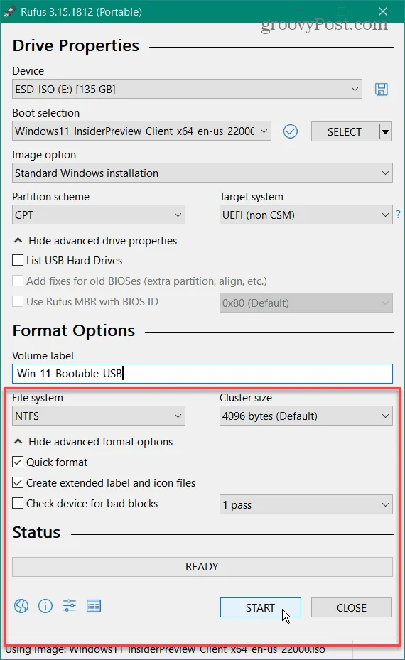 So erstellen Sie mit Rufus ein bootfähiges USB-Laufwerk für Windows 11