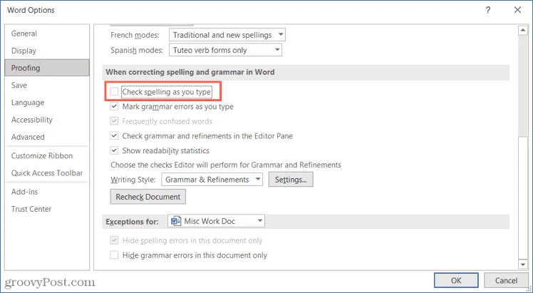 Cómo desactivar el corrector ortográfico en Microsoft Word