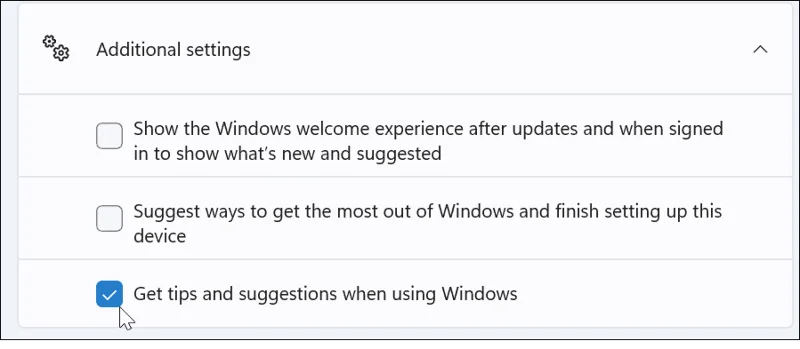 Desmarcar configurações adicionais