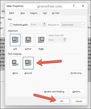 Textumbruchoptionen in Word
