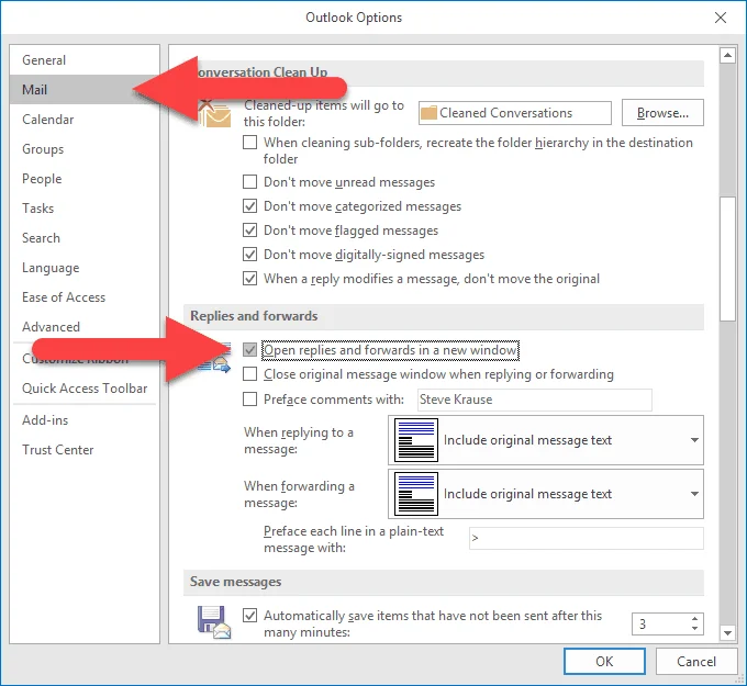 Cómo configurar Outlook para abrir respuestas y reenvíos en una ventana emergente