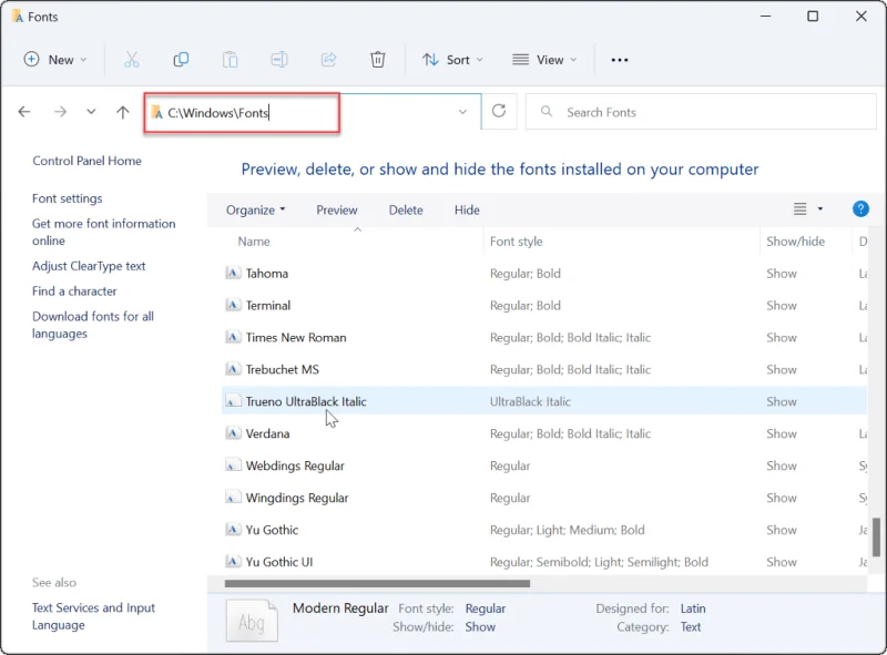Cara Memasang atau Nyahpasang Fon pada Windows 11
