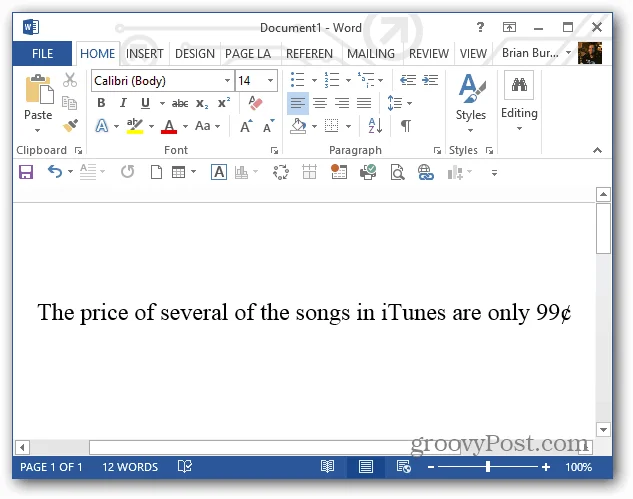 Masukkan Simbol Cent Dalam Microsoft Word dengan Pintasan Papan Kekunci