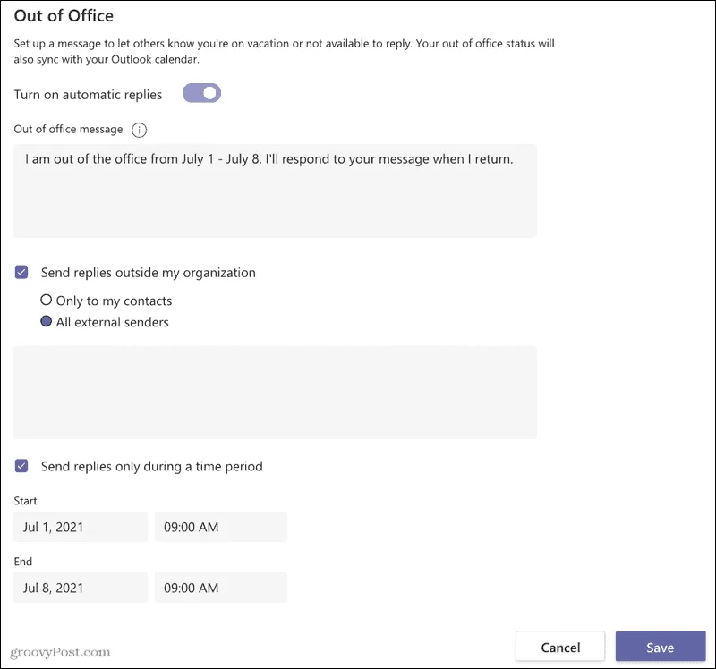 Como configurar uma mensagem de ausência temporária no Microsoft Teams