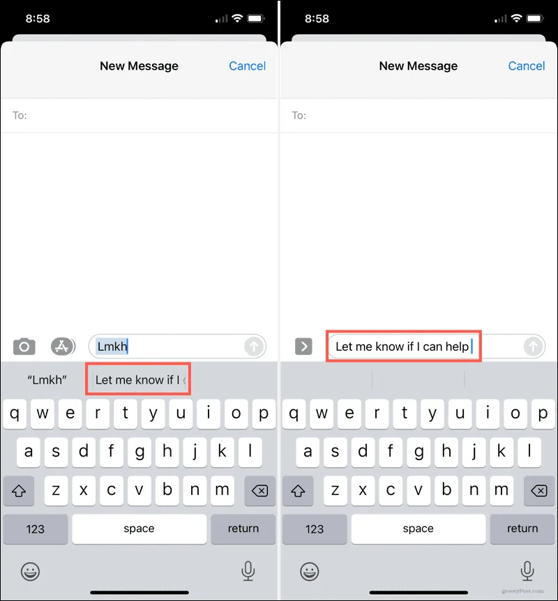 Jimat Masa Menaip Dengan Penggantian Teks pada iPhone