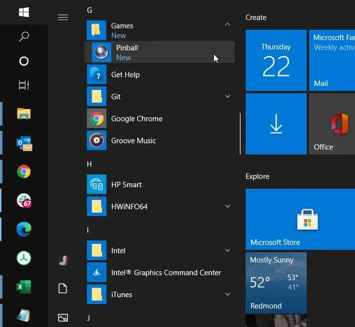 Menu de jogos do Windows