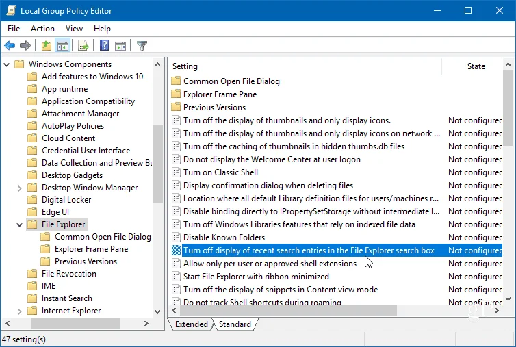 Cómo borrar, eliminar o deshabilitar el historial de búsqueda del Explorador de archivos de Windows 10