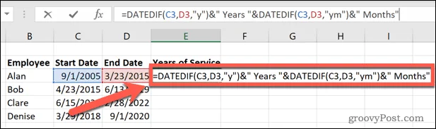 Как рассчитать выслугу лет в Excel