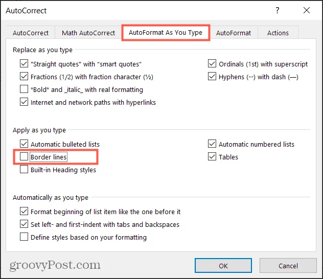 Deshabilitar línea horizontal automática en Word
