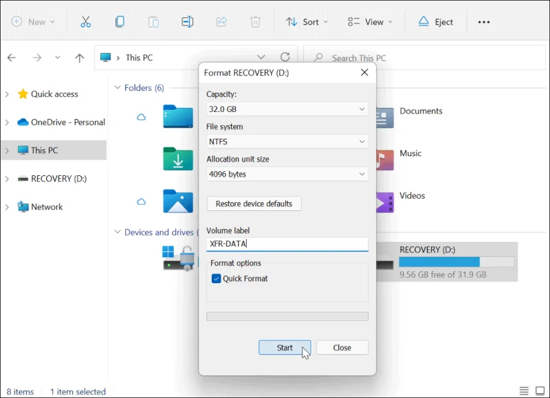 Cara Memformat Pemacu daripada Penjelajah Fail pada Windows 11