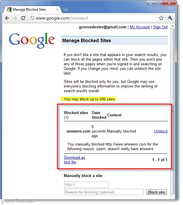 Cara Menyekat Tapak Web Tertentu daripada Hasil Carian Akaun Google Anda