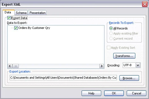 Exportando dados do Access 2003 para XML
