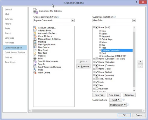 Como personalizar a faixa de opções do Outlook 2013