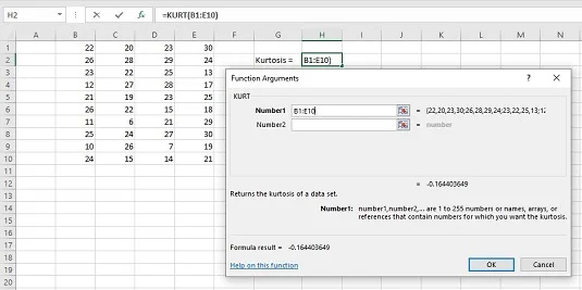 Como usar a função KURT no Excel