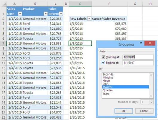 Gruppieren von Datensätzen in Excel-Pivot-Tabellen