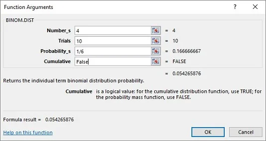Excel-Arbeitsblattfunktionen für die Binomialverteilung