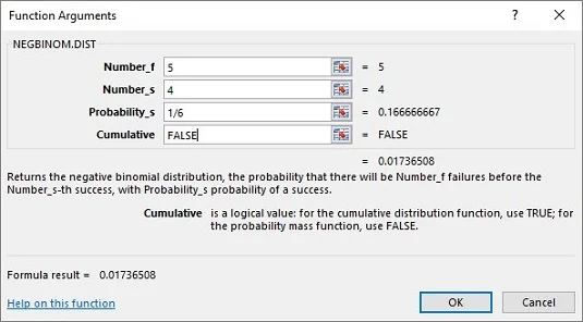 Funções de planilha do Excel para distribuição binomial