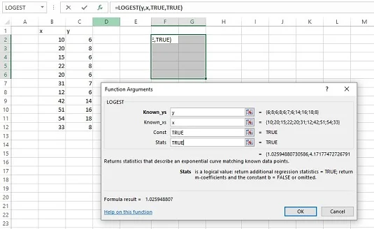 Verwenden der Excel-Array-Funktion: LOGEST für die statistische Analyse