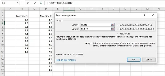 So verwenden Sie die F.TEST-Funktion für die statistische Analyse mit Excel
