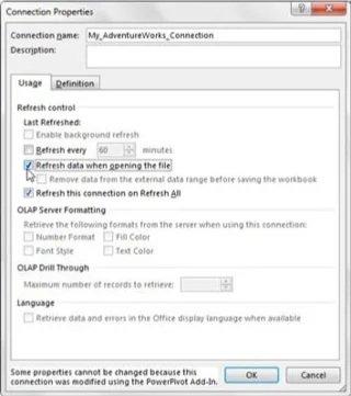 Atualizar e gerenciar conexões de dados externos do Power Pivot