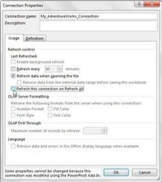 Atualizar e gerenciar conexões de dados externos do Power Pivot