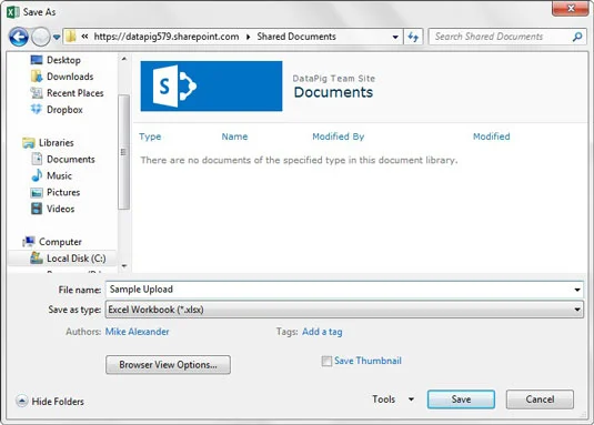 Veröffentlichen einer Excel-Arbeitsmappe in SharePoint