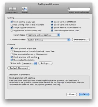Deaktivieren der Rechtschreib- und Grammatikprüfung in Word für Mac