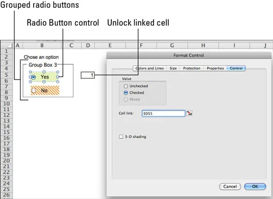 Erstellen von Optionsfeldern für Excel-Formulare in Office 2011 für Mac