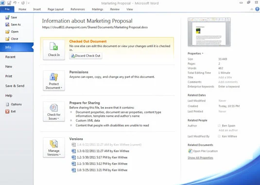 Modo de exibição Backstage do Microsoft Office 365