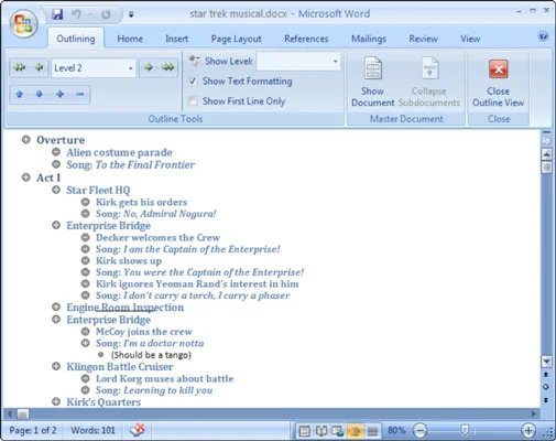 So verwenden Sie die Gliederungsansicht in Word 2007