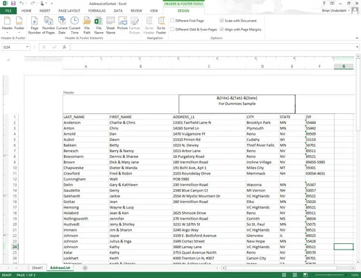 So erstellen Sie eine benutzerdefinierte Kopf- oder Fußzeile in Excel 2013