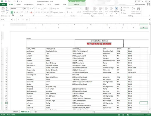 So erstellen Sie eine benutzerdefinierte Kopf- oder Fußzeile in Excel 2013