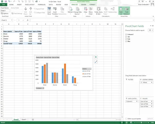 Como mover gráficos dinâmicos para planilhas separadas no Excel 2013