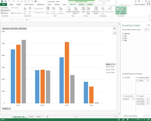 Como mover gráficos dinâmicos para planilhas separadas no Excel 2013
