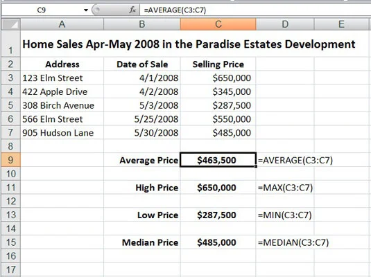 Verarbeiten von Zahlen mit Excel 2007s AVERAGE-, MAX-, MIN- und MEDIAN-Funktionen