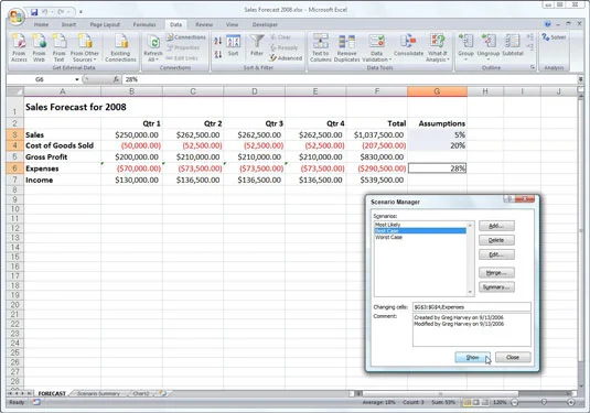 Auswerten von Szenarien mit dem Szenario-Manager von Excel 2007