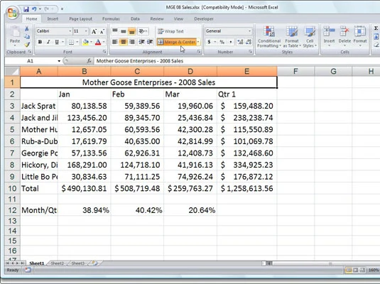 Mesclando e dividindo células no Excel 2007
