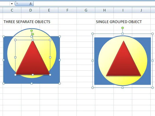 Reordenando e agrupando objetos gráficos no Excel 2007